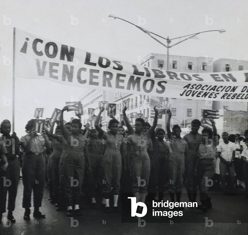 Cuban Revolution: demonstration by young rebels. c.1959. Photograph