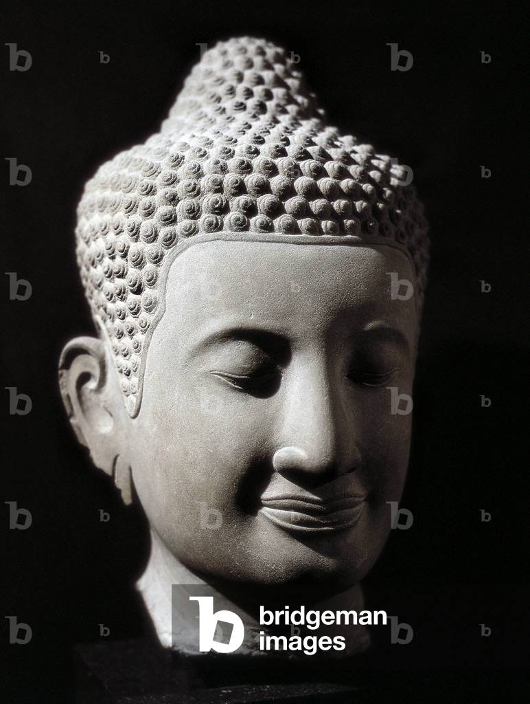 Colossal head of Buddha, from Cambodia, 13th or 14th century (stone sculpture)