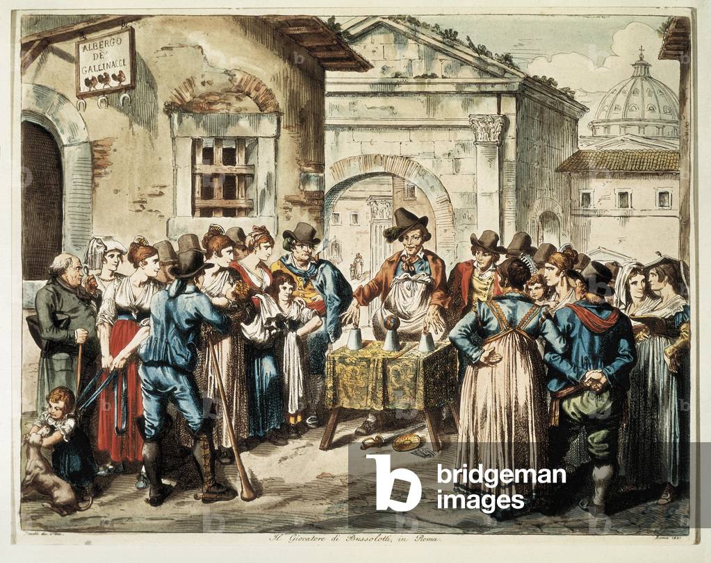 The game of cups in a square in Rome