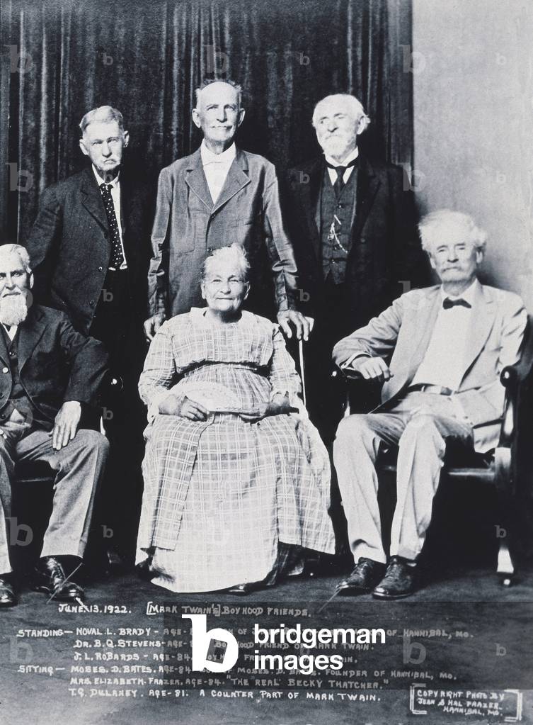 Portrait of the childhood friends of Samuel Langhorne Clemens, known as Mark Twain (1835-1910), American author and creator of Tom Sawyer, 13 June 1922 (b/w photo)