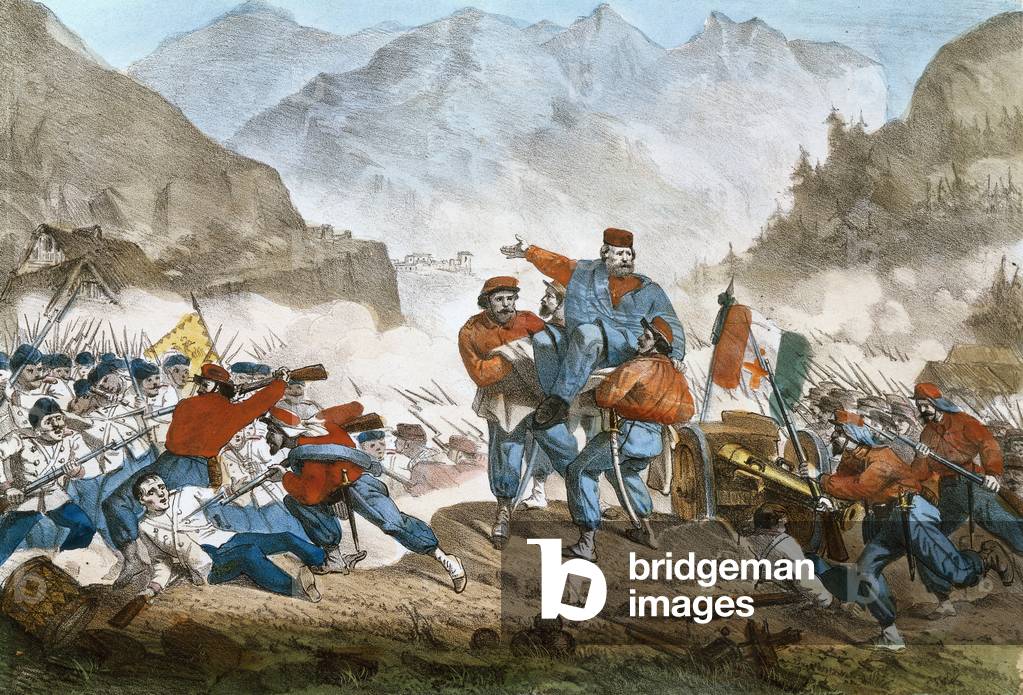 Third War of Independence - Garibaldi organising troops during the Battle of Bezzecca, 21 July 1866 (litograph)