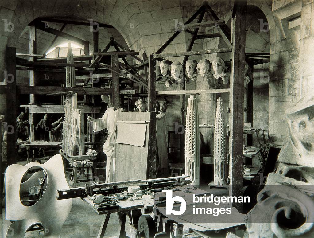 Sculpture and Model Workshop of Antonio Gaudi, 1936 (b/w photo)