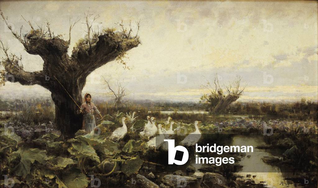 The little goose keeper, painting by Arcadi Mas Fondevila, early 20th century