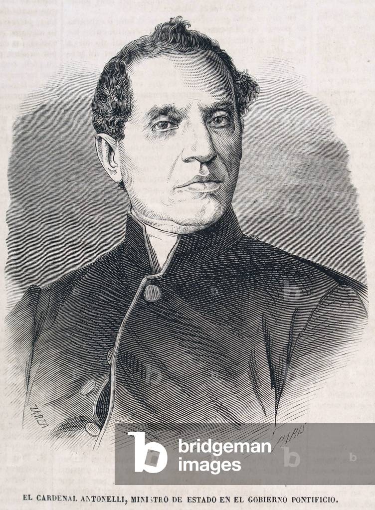 ANTONELLI, Giacomo (1806-1876). Italian cardinal deacon. He was the Cardinal Secretary of State from 1848 until his death. El Museo Universal. 1868. Engraving ©Lorio/Iberfoto/Leemage