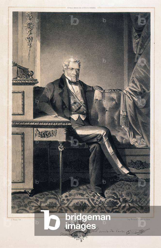 Portrait de Nazario Eguia y Saez de Buruaga (1777-1865), militaire espagnol carliste. Gravure 19eme siecle. Bibliotheque nationale de Madrid (Espagne).