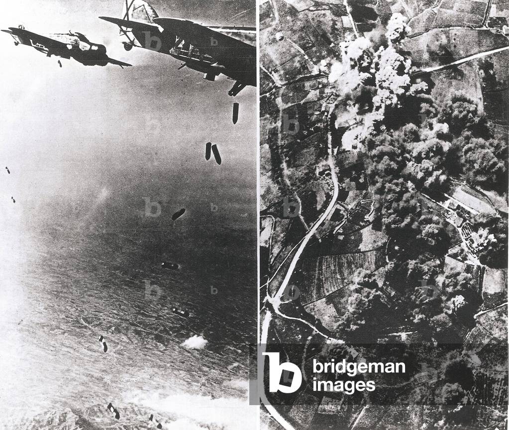 Bombardment of Banyoles by the bomber Saviola 69 of the nationalist aviation, 1936-1939 (b/w photo)