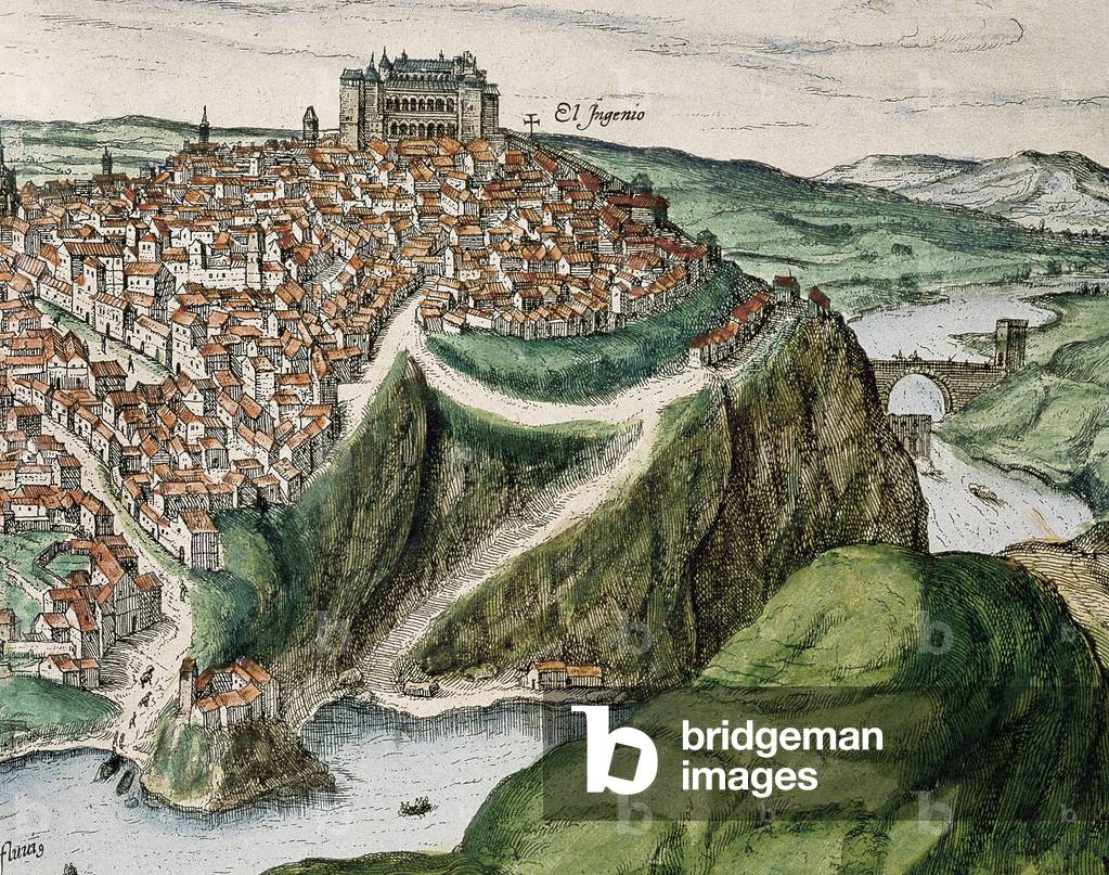 Toledo, 16th century (coloured etching)