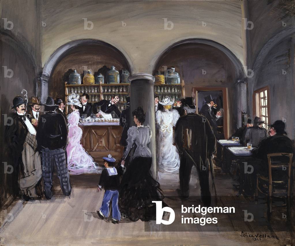 Interior view of an old cafe, painting by Felice Vellan, 1948 (painting)