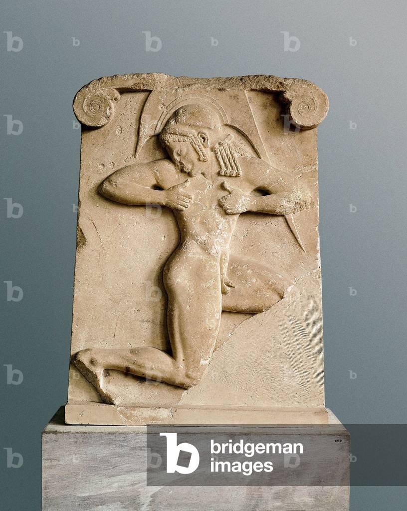 Marble relief representing the hoplitodromos, armed race, c.500 BC