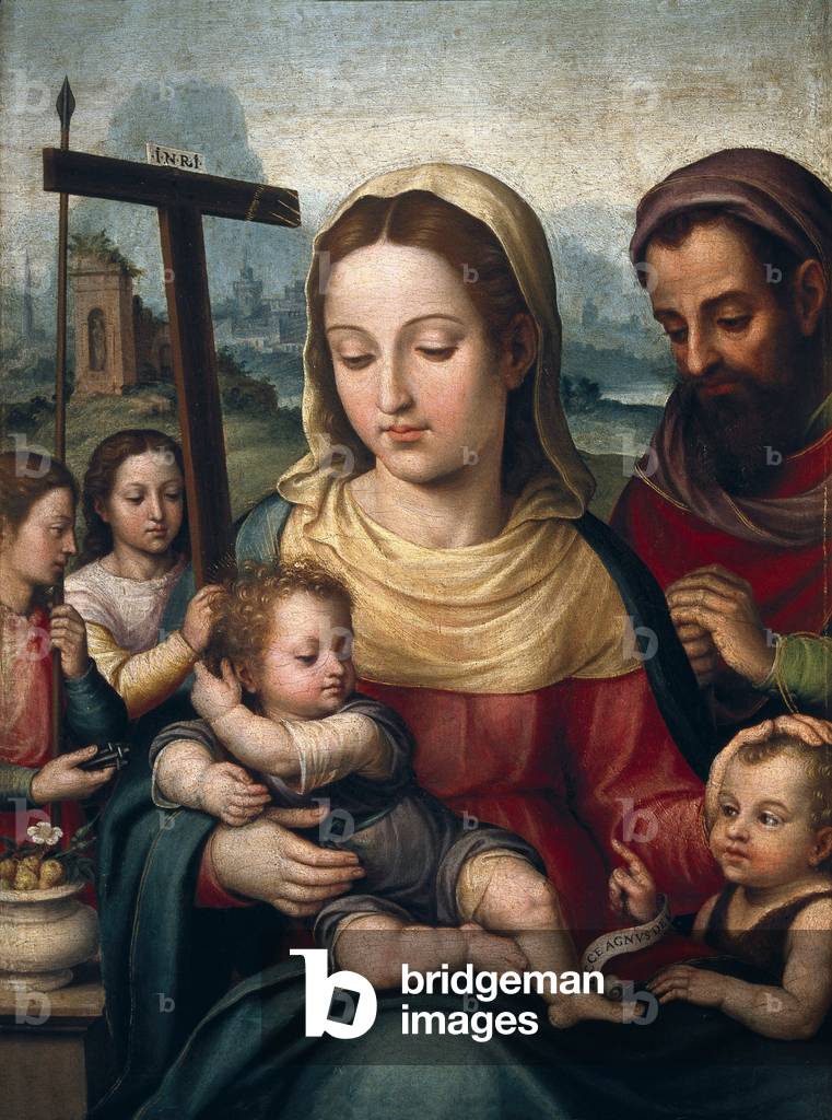 La Sainte Famille. Peinture de Juan de Juanes (Joan de Joanes ou Juan Vicente Macip, 1523-1579), 16eme siecle. Madrid, St. Fernando Royal Academy Museum.
