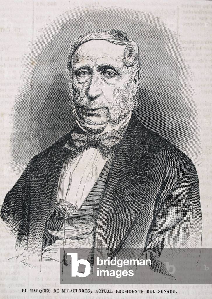 MIRAFLORES, Manuel Pando Fernandez de Pineda, marquis de (1792-1872). Spanish noble and politician, who served two times as Prime Minister of Spain and held other important political office such as Minister of State and President of the Senate. El Museo Universal. 1868. Engraving ©Lorio/Iberfoto/Leemage