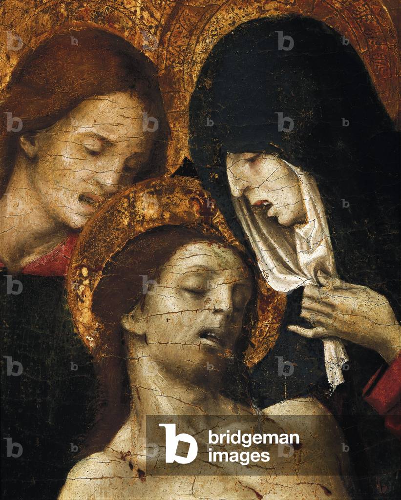 Descent from the Cross (Deposizione), detail of Saint John, the Virgin Mary and Christ, early 16th century (tempera on panel)