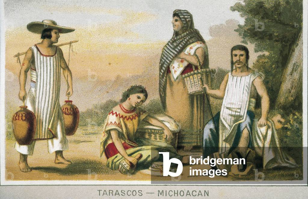 Tarascos Indians, inhabitants of the state of Michoacan. Mexico, 19th century, Chromolithography