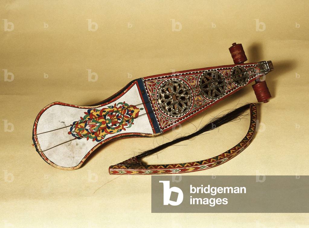 String instrument; rabab (rubab, robab, rebab, rubob, rawap). Originating from North Africa, 19th century. Barcelona, Musee de la musique.