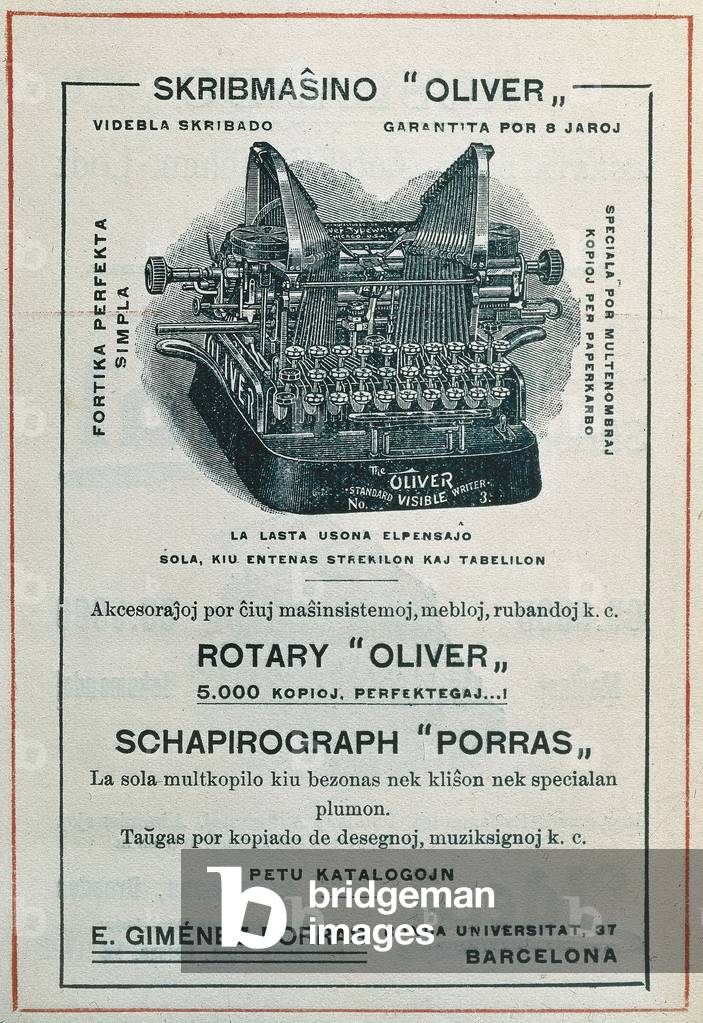 Advertising in Esperanto for writing machines. 20th century