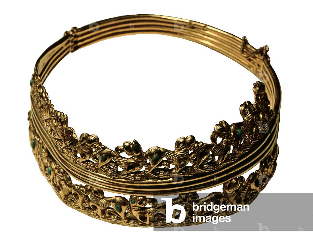 Torque (grivna) from the Khokhlach Barrow, Rostov Region, Sarmaro-Alanian Culture (gold, turquoise, coral & glass)