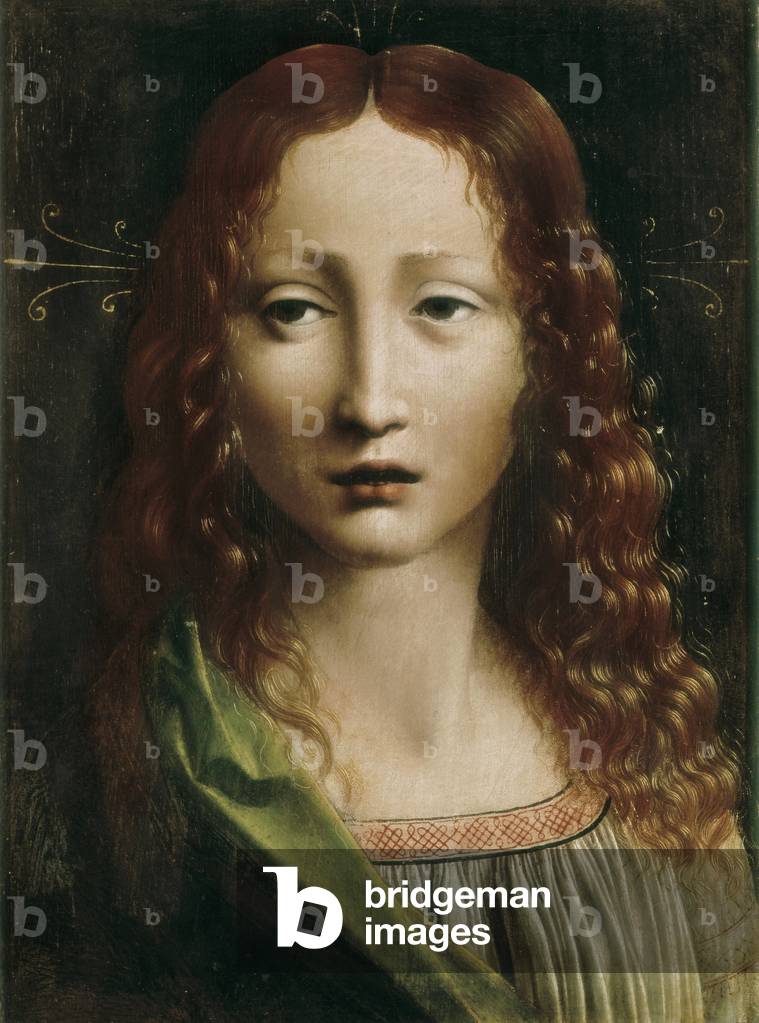 The Saviour, Painting of the Lombard School. End 15th century. Oil on wood. 25 cm x 18,5 cm. Madrid. Lazaro Galdiano Foundation.