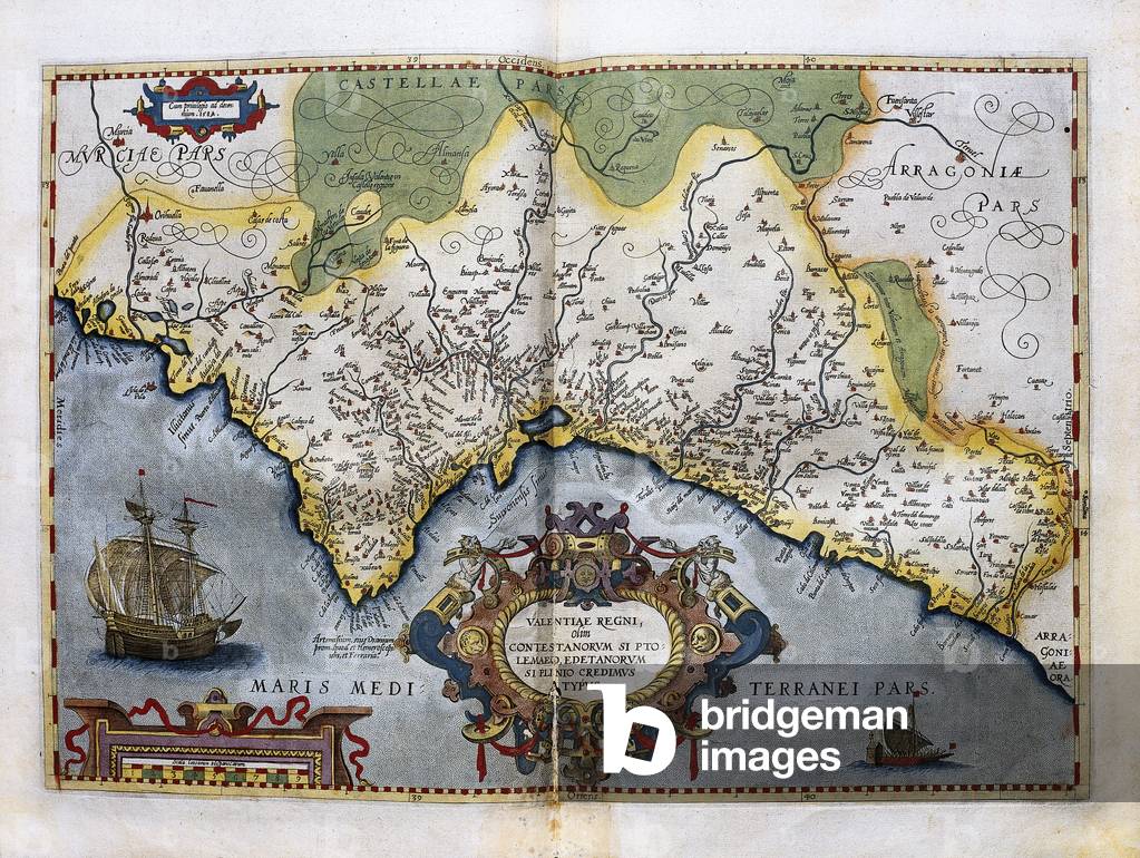 Map of the Kingdom of Valencia, from the 'Teatro de la Tierra Universel', 1588 (coloured engraving)