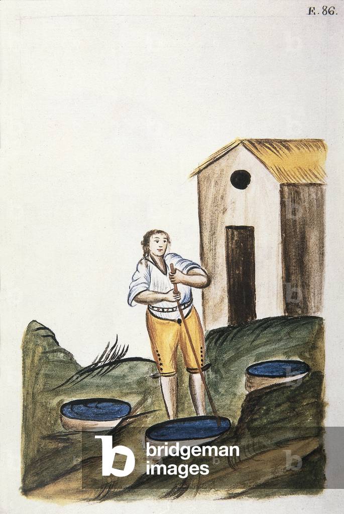 Blue dye tray used to dye wool, from the book 