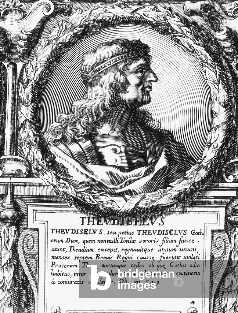 Portrait of King Visigoth Theudigisel (6th century) Engraving