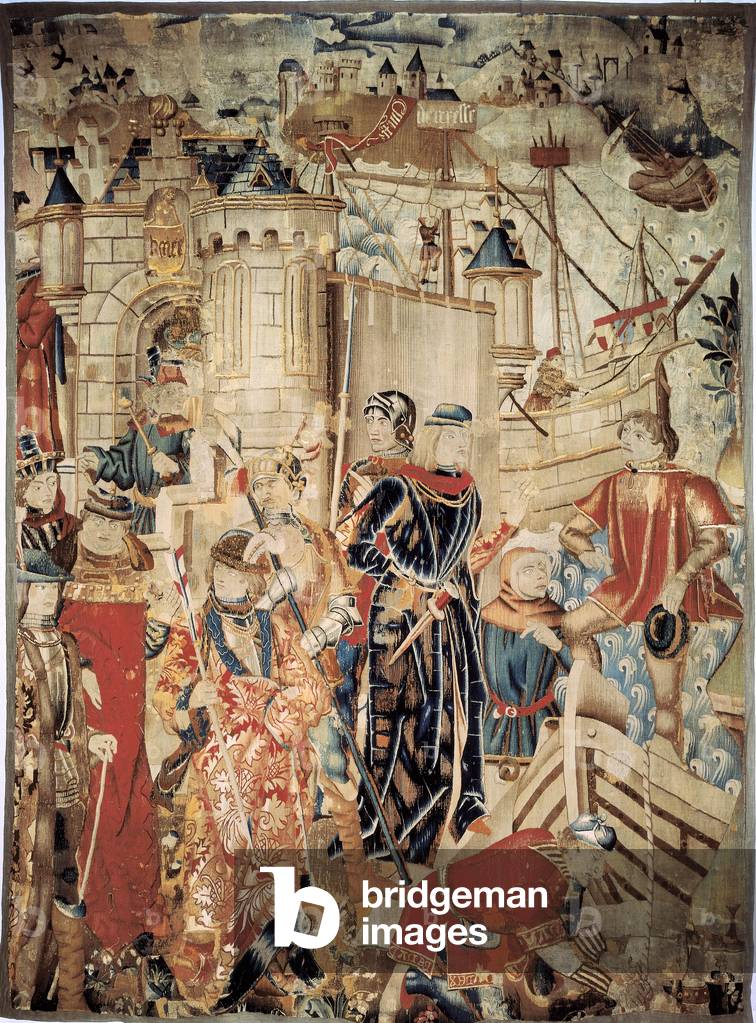 Laomedon refuses the Argonauts access to Troy, tapestry, 15th century