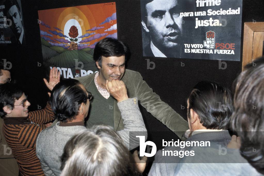 Spanish democratic transition: the general elections of 1 March 1979, Felipe Gonzalez Marquez (born in 1942), elected first secretary of the Spanish Socialist Party in 1974, on the occasion of the congress in exile in Suresne (France), here, the socialist candidate at an electoral meeting in Avila, Spain (photo)