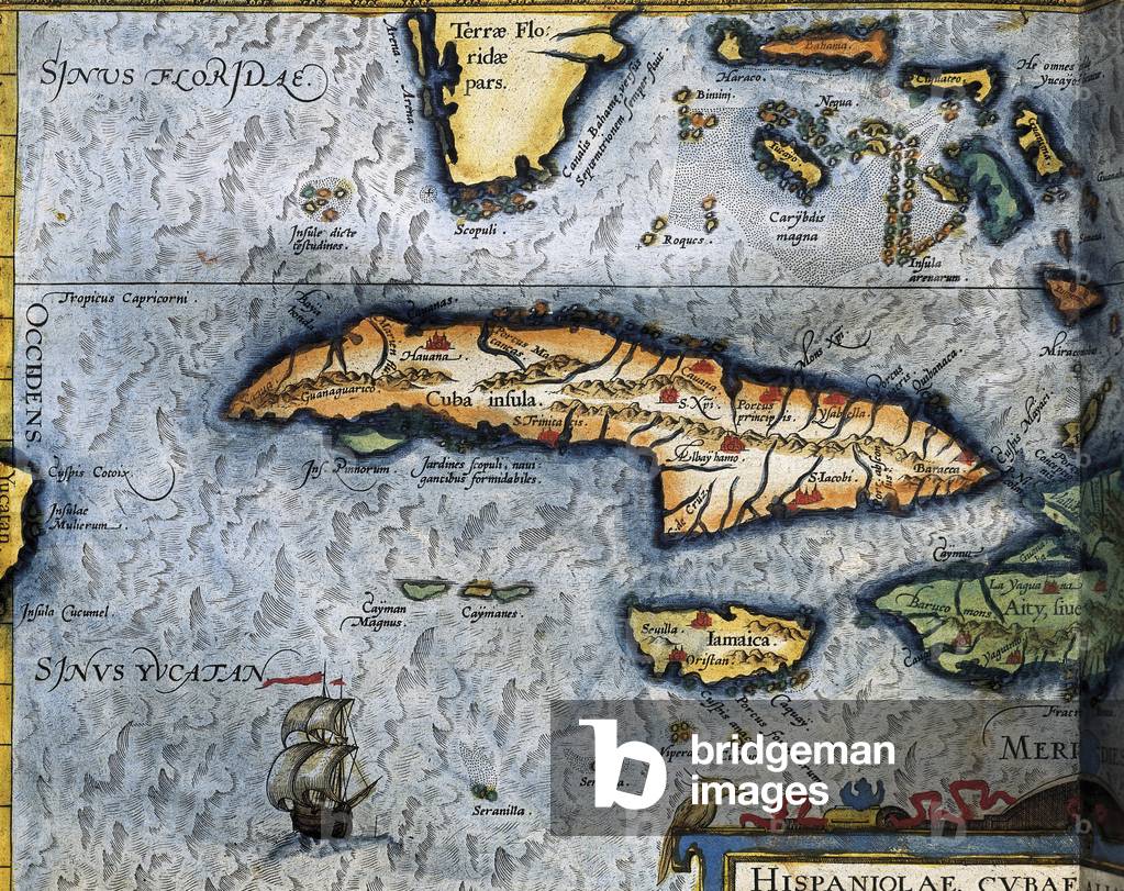 Map of the Caribbean Sea by Christophe Plantin, 1588