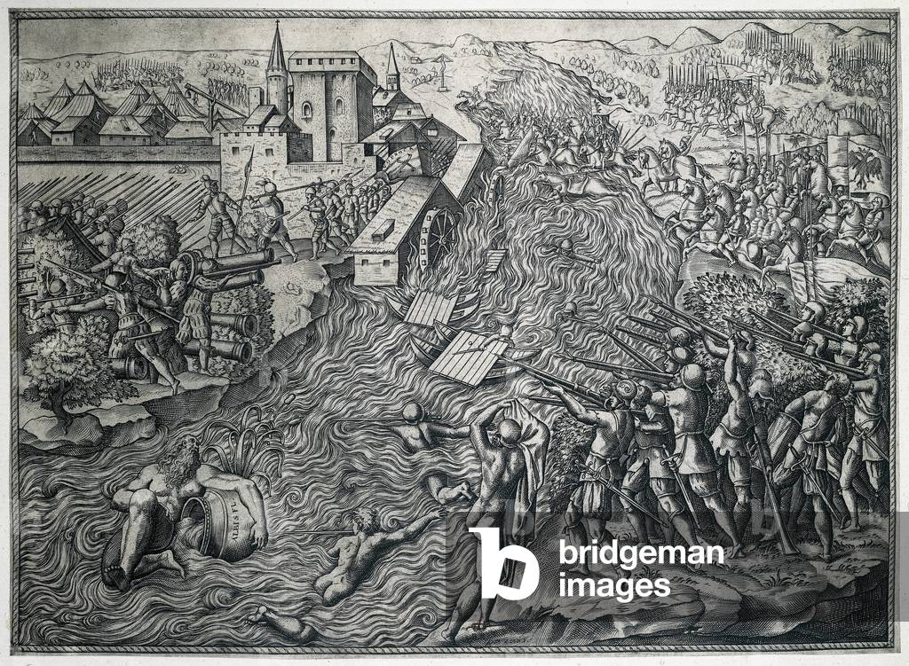 The Battle of Muehlberg, 25 April 1547, 16th century (engraving)