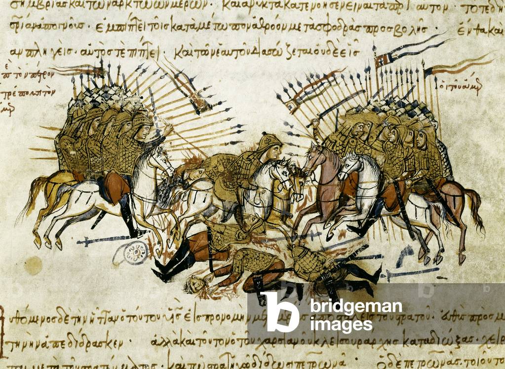 The Victory of Petronas at the Battle of Lalakaon,  illustration from the 'Chronicle of John Skylitzes' (vellum)