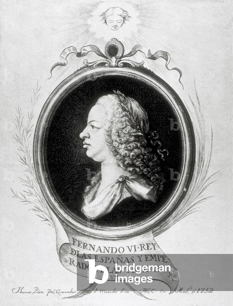 Portrait of Ferdinand VI (Fernando VI, 1713-1759), King of Spain, 1749 (engraving)
