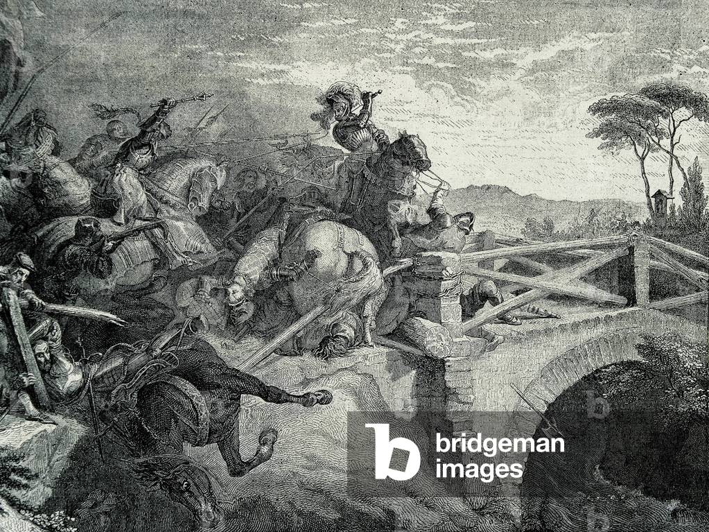 The Battle of Garigliano (Garellano) between French and Spanish during the Third Italian War, 29 December 1503.: Gonzalo Fernandez De Cordoba called El Gran Capitan, (The Grand Captain, 1453-1515), Spanish military in the service of the Spanish kings during the battle. National Bilbiotheque of Madrid