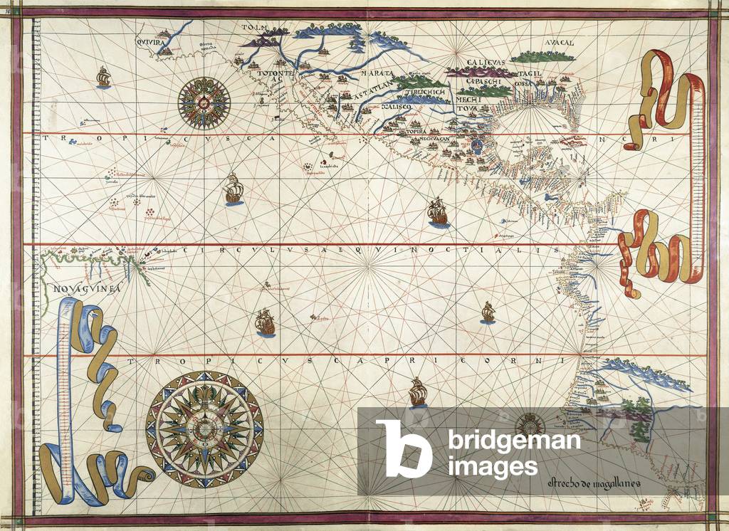 Map of the Pacific Ocean, with a description of the western coasts of Central and South America, from Mexico to the Strait of Magellan, Manuscript of an Atlas portulan, 1591 (manuscript)