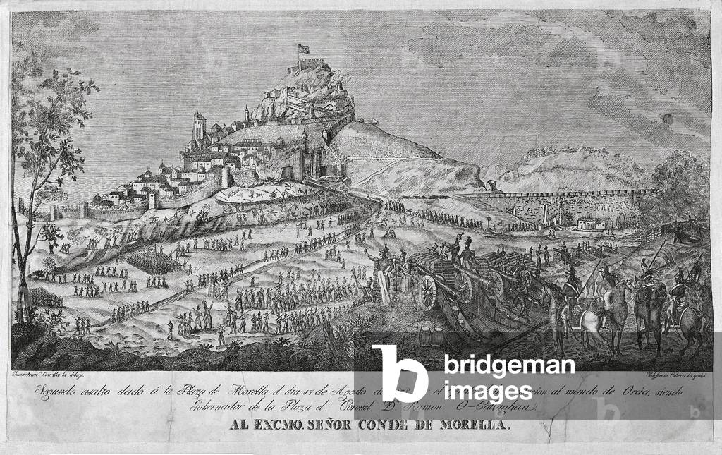 First Carlist War (1833-1840): second assault on Morella by Oria's army, 19th century (engraving)