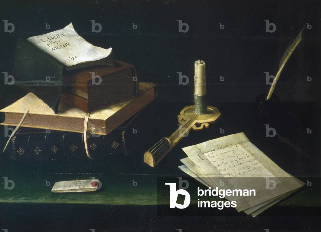Still Life of Books and Letters (oil on canvas)