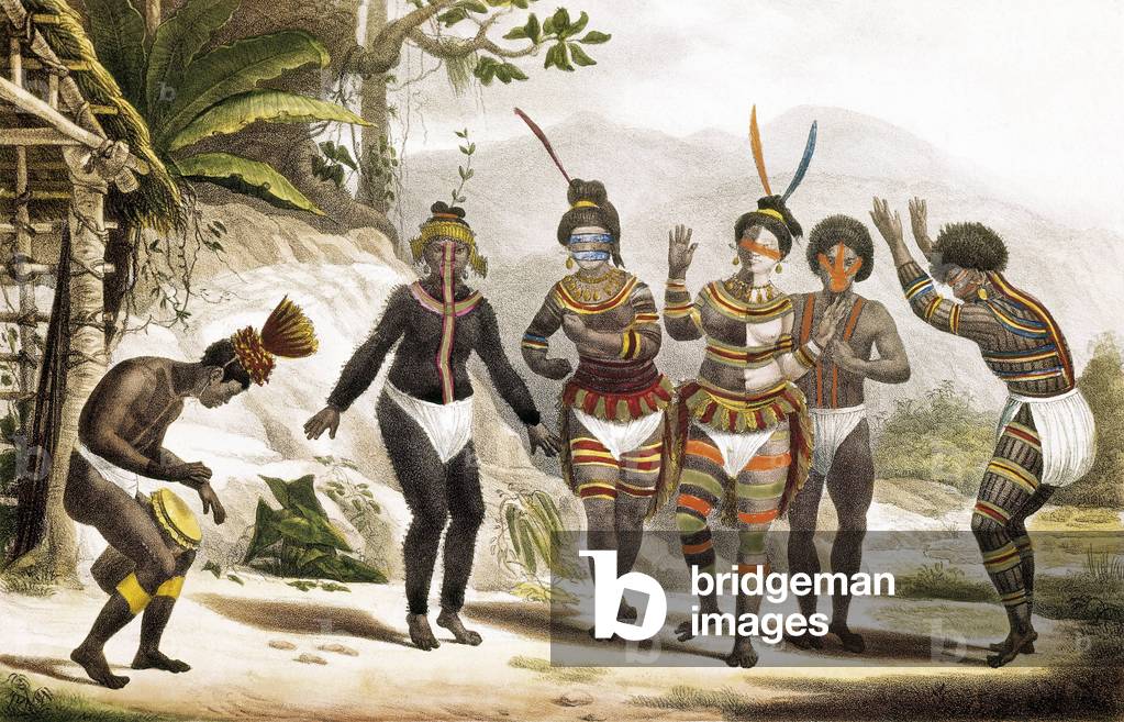 San Jose Mission: Dancing South American Indians, Brazil, 19th century
