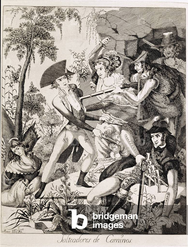 Eugene Francois Vidocq (Eugene-Francois) (1775-1857) arrested bandits who assaulted the stagecoach in the woods of Senart (France)