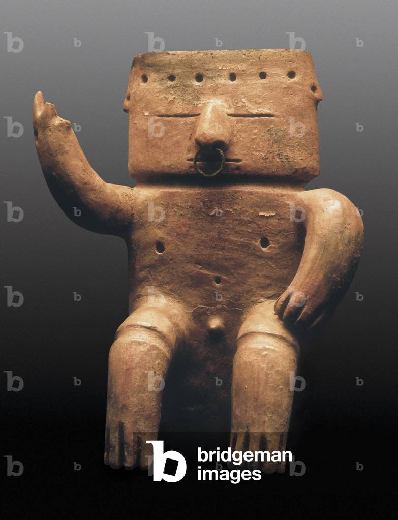 Seated human figure, from Colombia, Quimbaya Culture, 500-1000 (ceramic)
