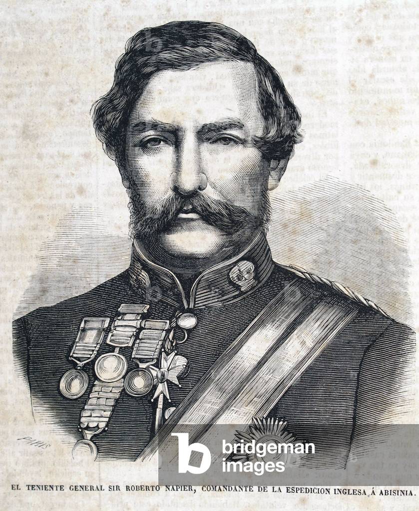 Robert Cornelis Napier (1810-1890). Indian Army officer. Expedition to Abyssinia. El Museo Universal. 1868 (engraving)