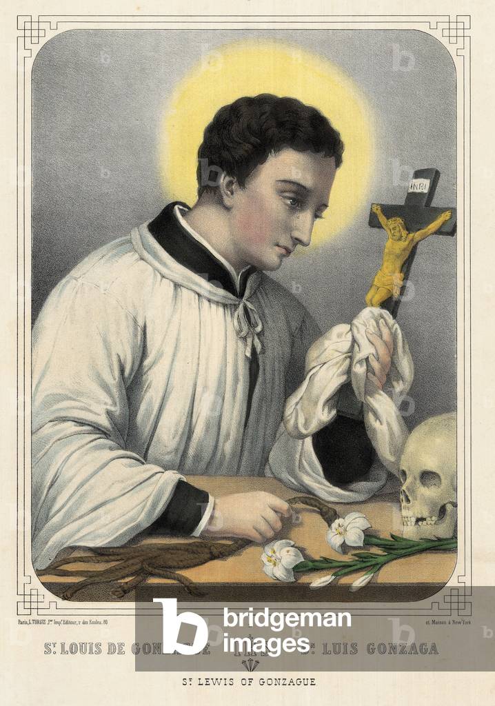 Saint Louis of Gonzaga (San Luigi Gonzaga, 1568-1591), Italian Jesuit (colour litho)