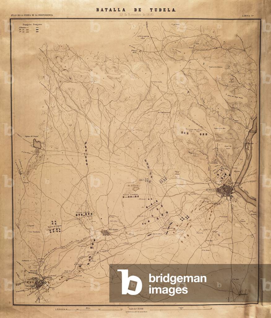 Strategic positions of the French and Spanish armies during the Battle of Tudela fought on November 23, 1808 (litho)