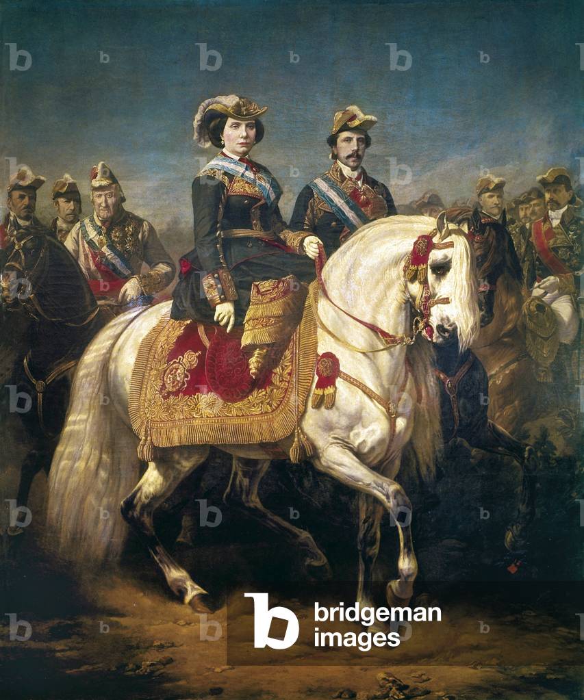 Military parade reviews by Kings Isabel II of Spain (1830-1904) and Francis I (1822-1902), 1848 (oil on canvas)