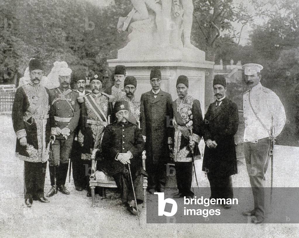 Portrait of Mozaffer ed dine (1853-1907), Persian shah from 1897 to 1907 (b/w photo)