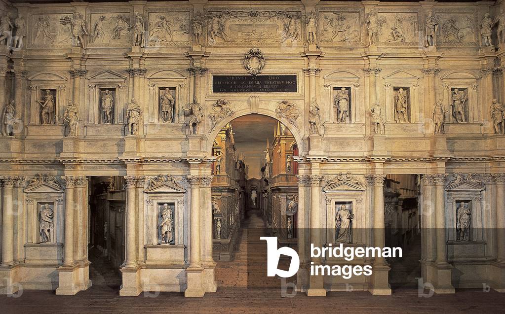 View of the Olympic Theatre by Andrea Palladio, Proscenium and stage, Vicenza, Veneto, Italy (photo)