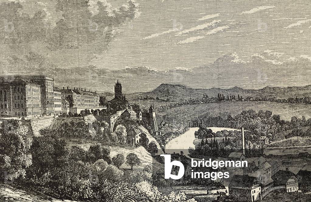 SWITZERLAND (S. XIX). View of Bern. Illustration of 1880. Engraving. Private Collection ©Lorio/Iberfoto/Leemage