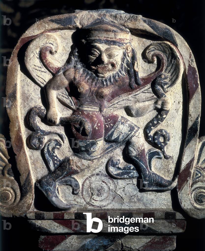 Antefix polychrome depicting dancer, from Capua, Campania, Italy, 5th Century BC