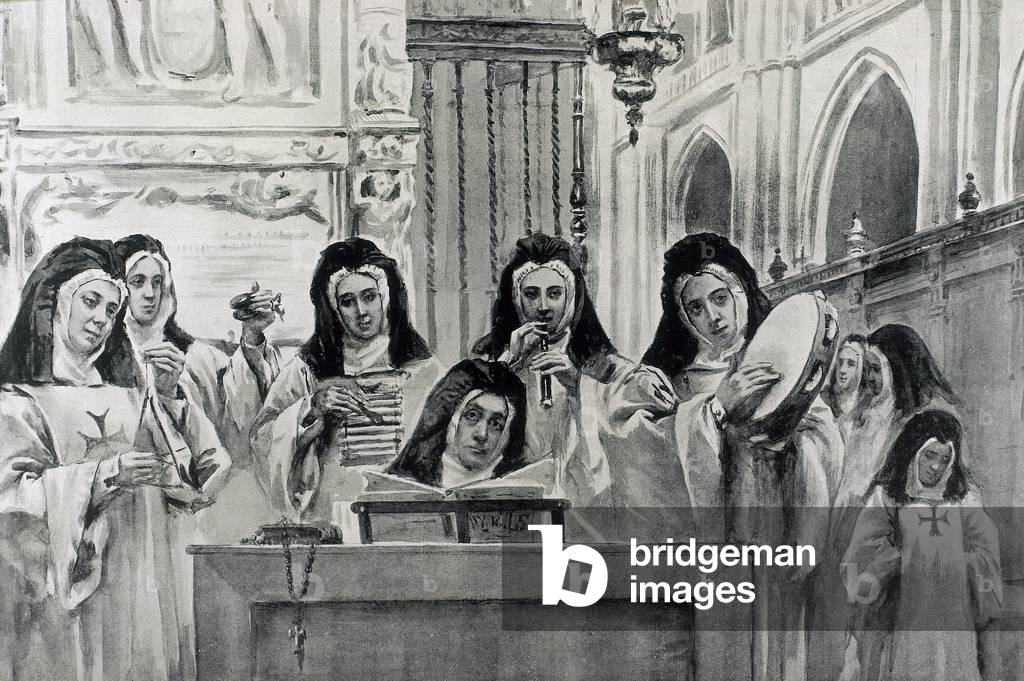 Choral: Christmas songs in the convent, 1902 (engraving)