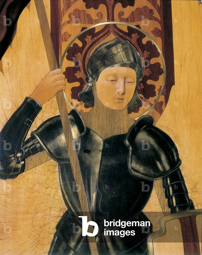 Saint George, detail of a headboard made by Gaspar Homar i Mesquida (1870-1955), 1901-1905 (wood sculpture and mosaic)