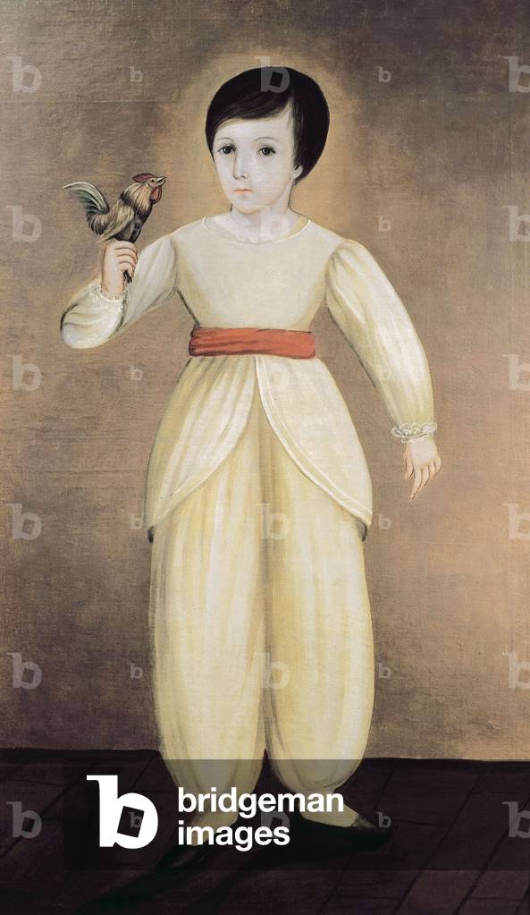 Mexican boy holding cockerel, 19th century