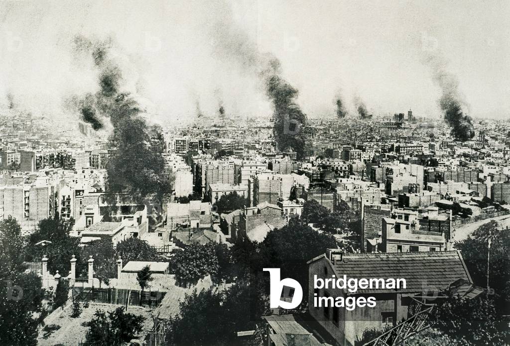 Tragic Week 1909, Fire of convents. Image published in the magazine 