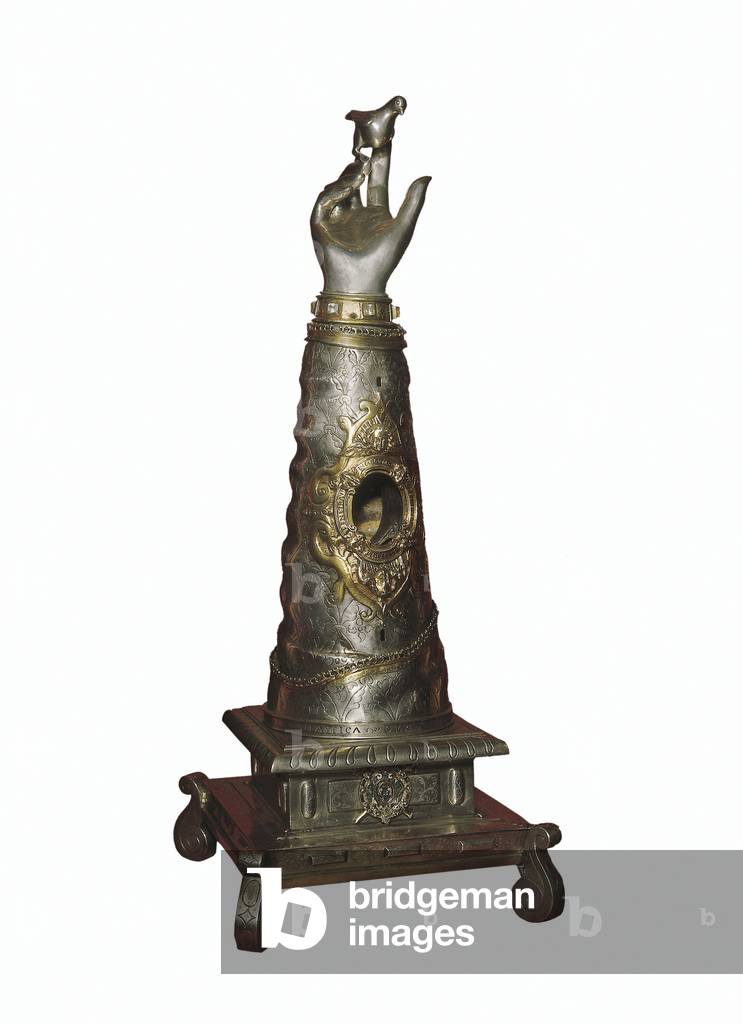 Reliquary of the right arm of Sister Sainte Scholastique (Scholastique) (480-543), founder of the Order of the Benedictines, 1624 (Gold silver sculpture)